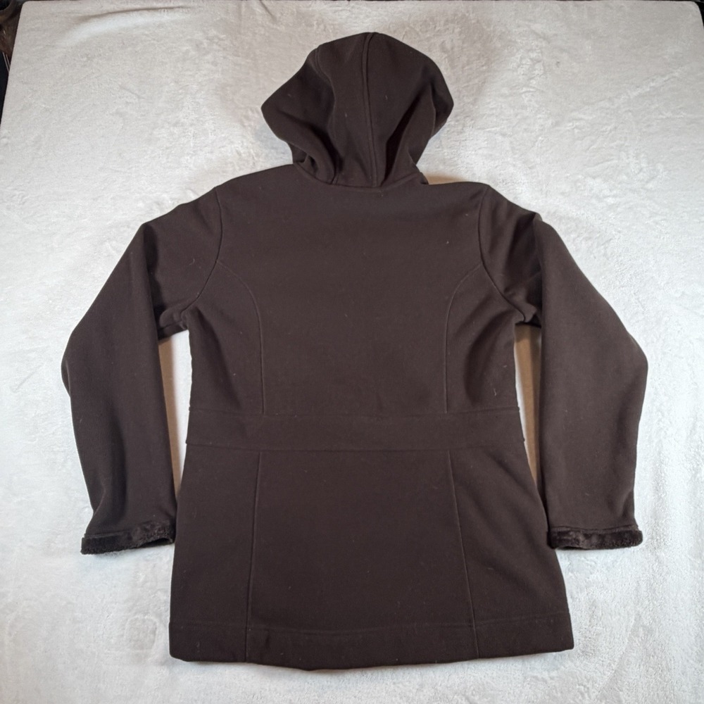 Lands End Jacket Women's Sz‎ M Brown Hooded Zippered Long Fleece - Picture 4 of 7